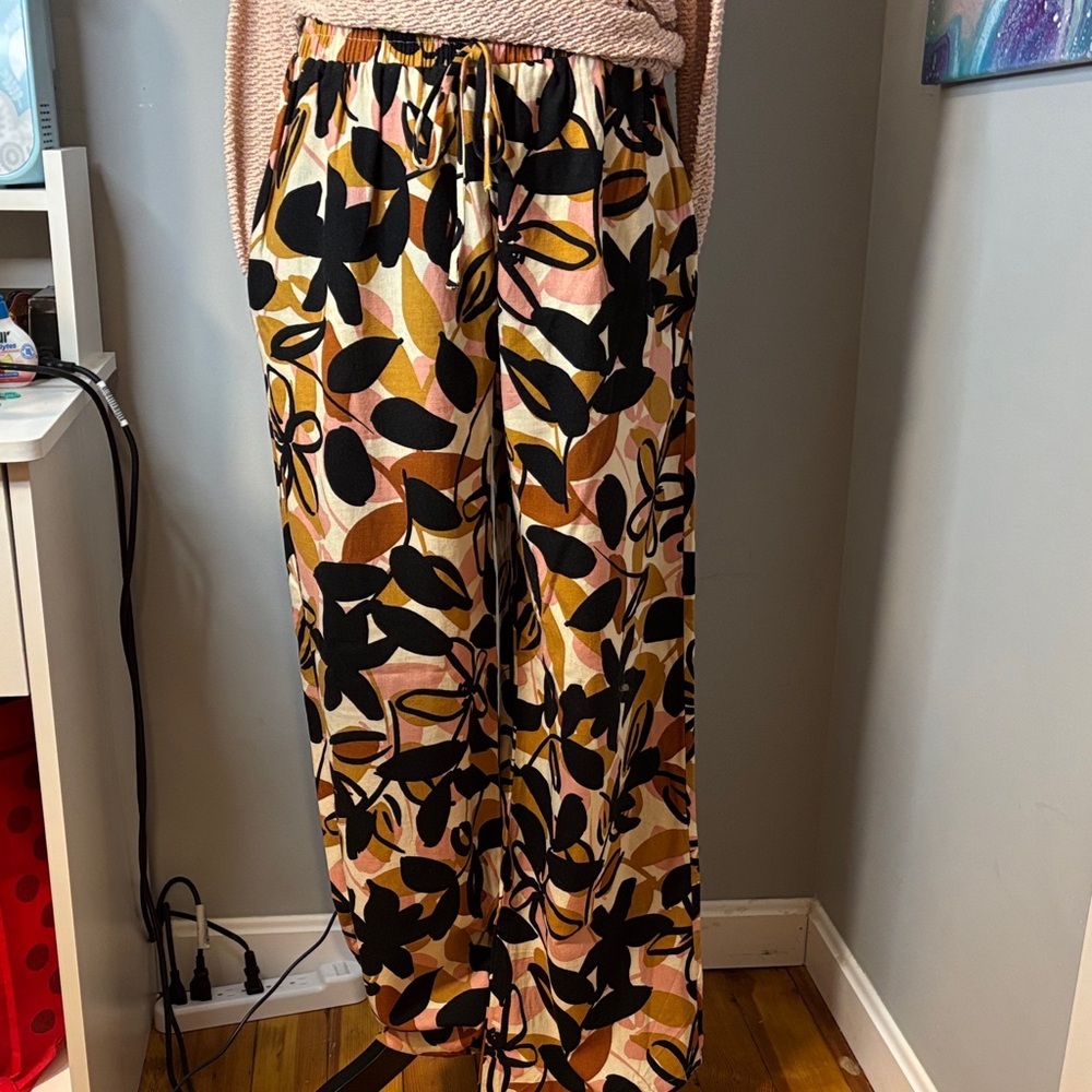 Flowy Floral Pull On Bohemian Vibe Wide Leg Pants